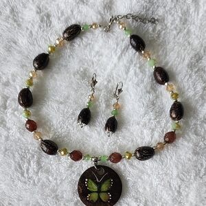 Butterfly Pendant Necklace and Earring Set